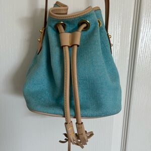 Dooney & Bourke Small Bucket Drawstring Tassel Bag Purse Baby Blue Crossbody